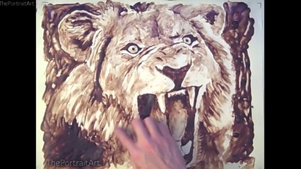 Painting with Chocolate Syrup - Lion (Timelapse art video)