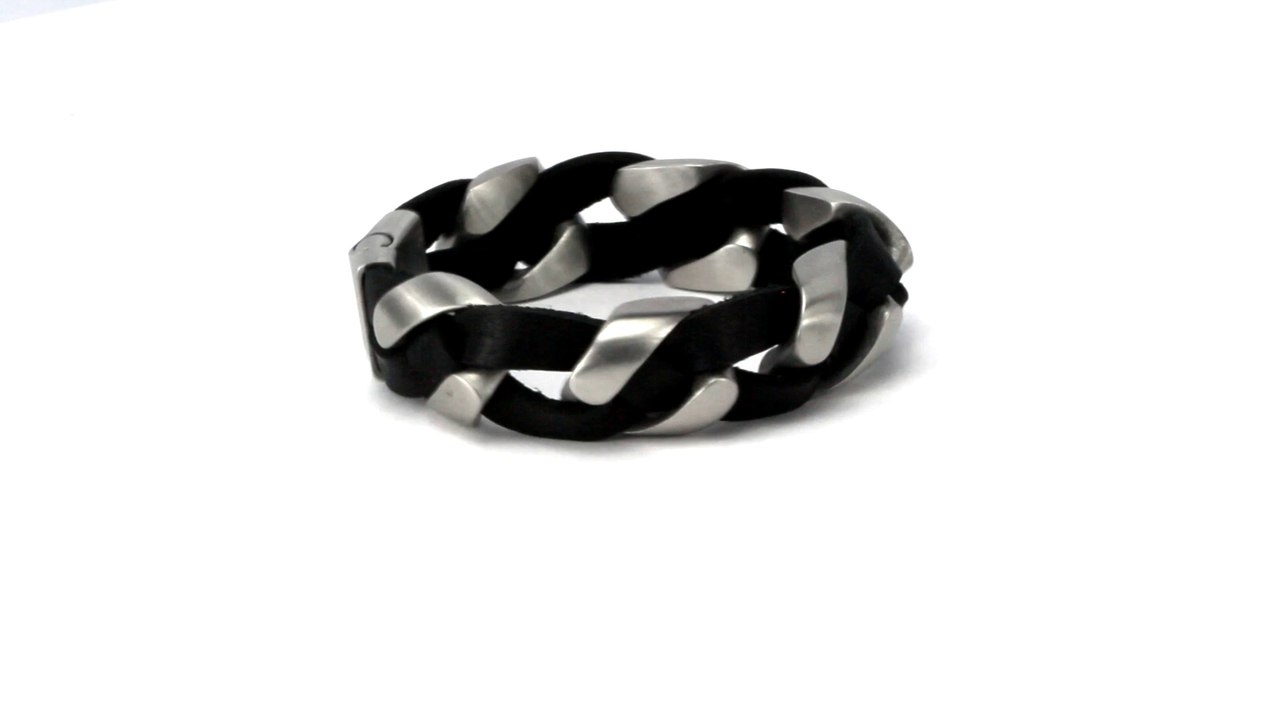 Alexander Silver and Black Leatherette Bracelet for Men