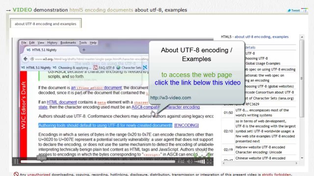 HTML5 About UTF-8: Why choosing UTF-8 - Examples / w3-video.com