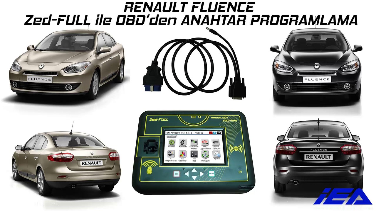 Renault Fluence 2010-2012 Zed-FULL ile OBD'den Anahtar Programlama