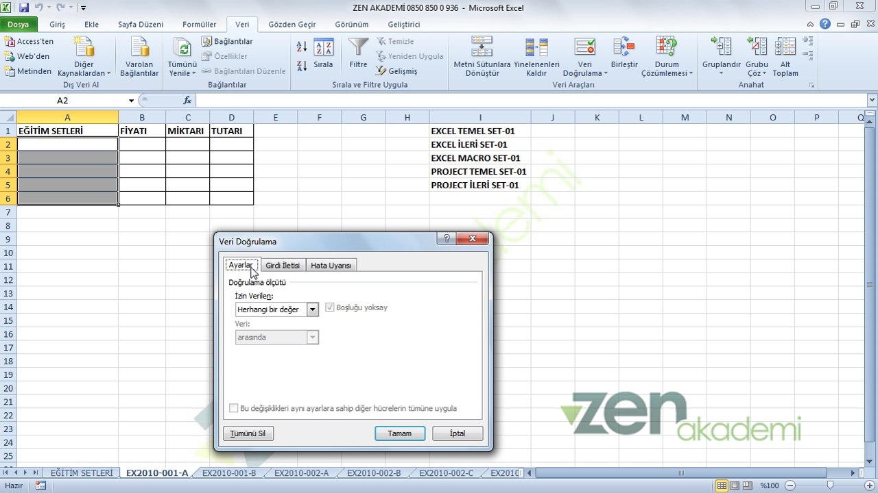 Excel Veri Doğrulama Komutu