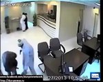 robbery attack in bank security cameras record the video.