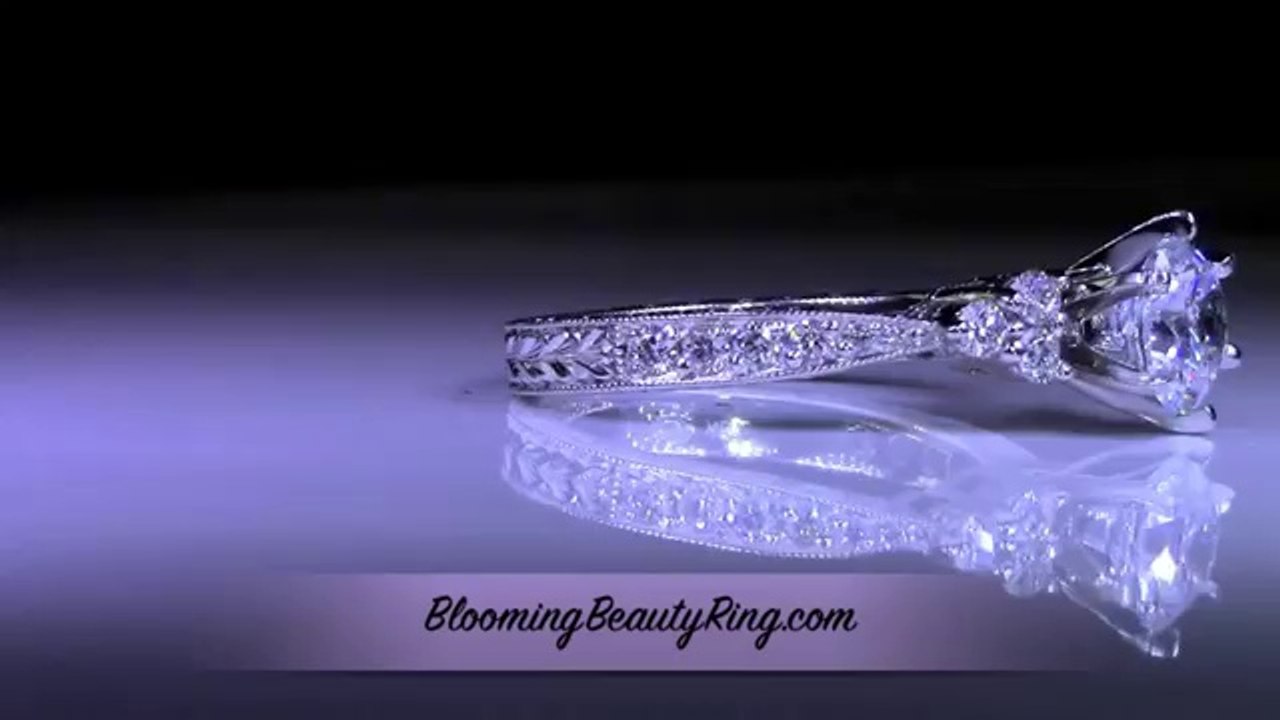 wedding ring 6 Prongs 1 Carat Round Diamond Engagement Ring With 18k White Gold Tapered Thi ckness Setting 3