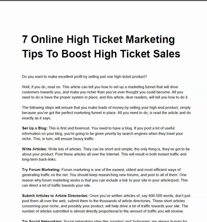 High Ticket Marketing Tips Free Report