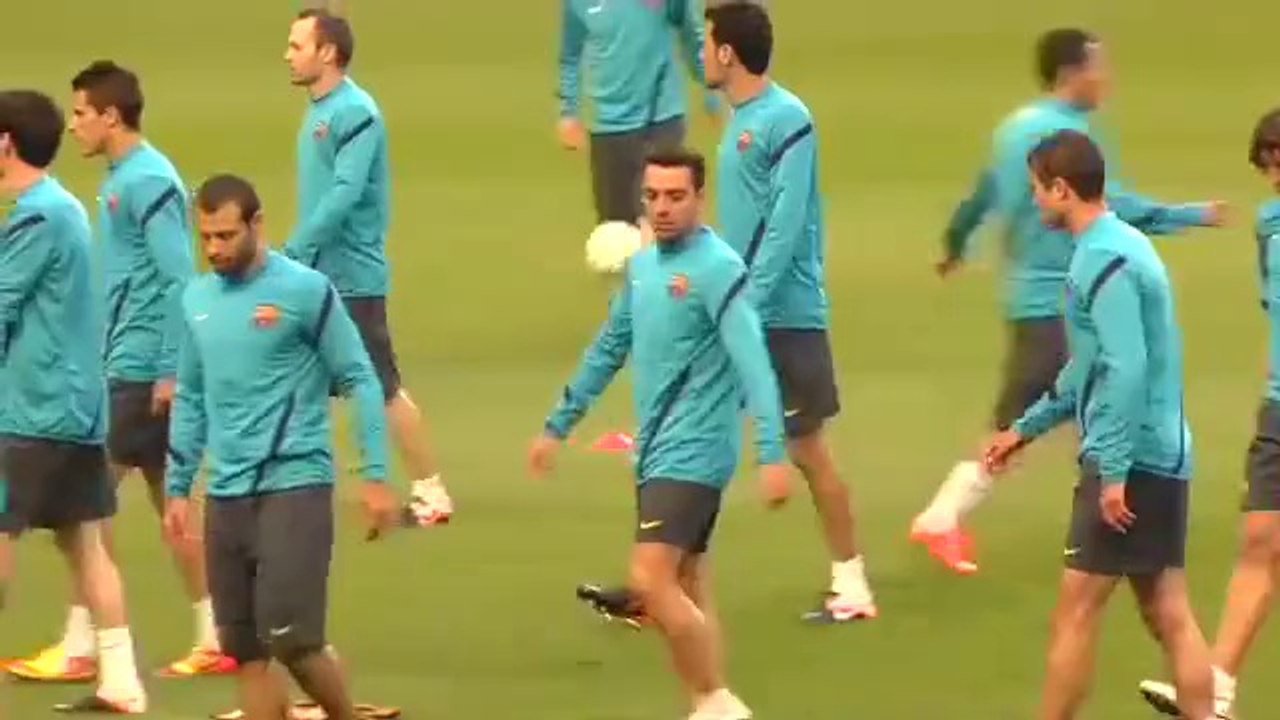 Chelsea 1-0 Barcelona - Messi, Fabregas, Puyol, Xavi train before the game 18-04-12