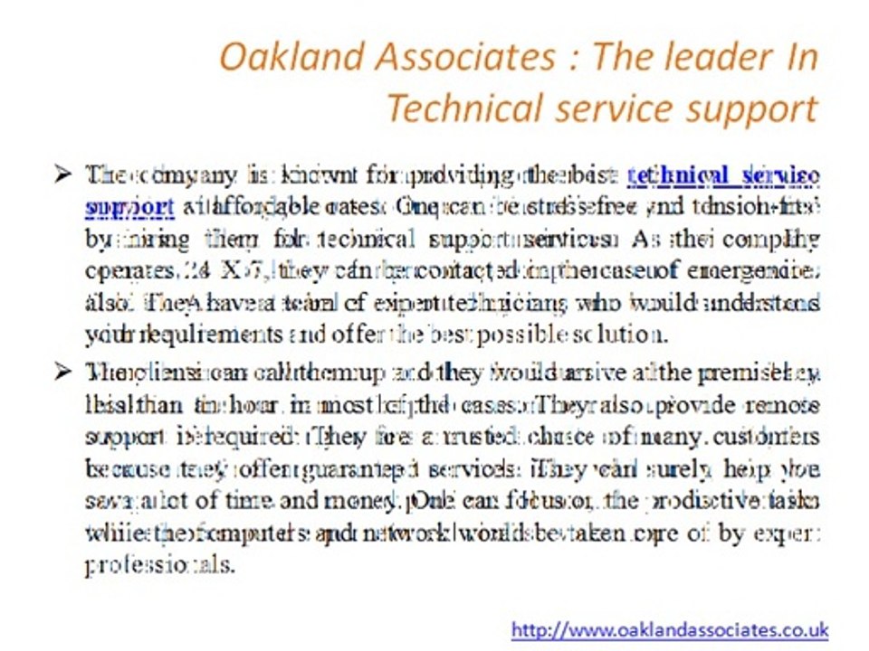 Oakland Associates - The leader in Technical service support