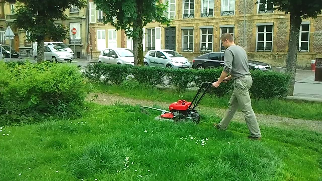 Guillaume Luczka (FN) tond la pelouse des espaces verts