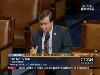 بيان الرئيس رويس على حقوق الإنسان في بورما -Chairman Royce Floor Statement on Burma Human Rights