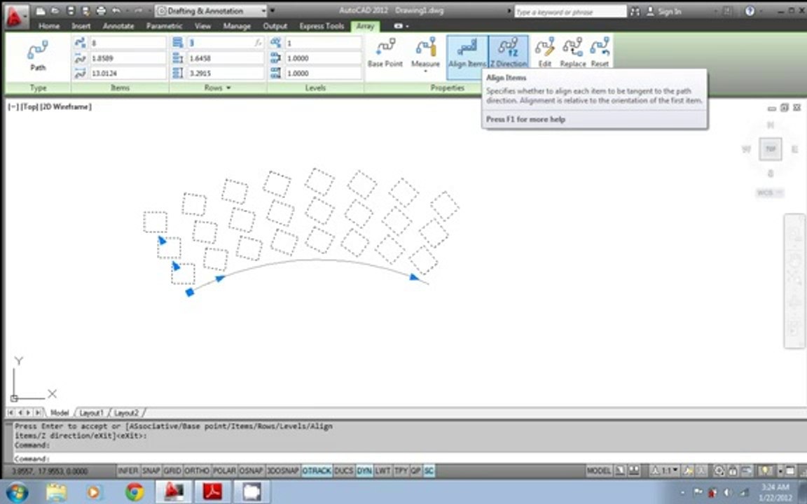 AutoCAD 2012 urdu tutorial part 17 - Path Arrays