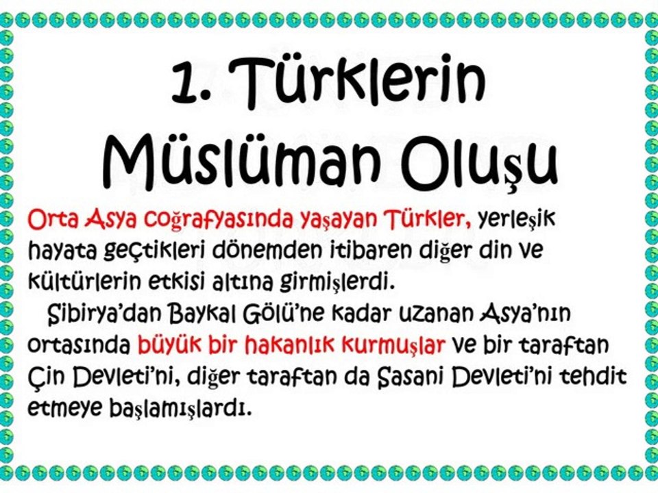 LİSE 9 DKAB DERSİ: TÜRKLERİN MÜSLÜMAN OLUŞU