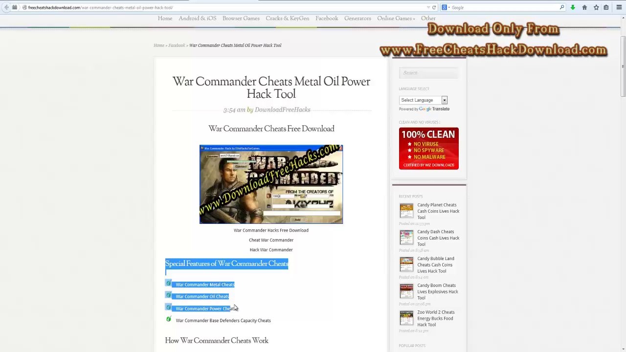 War Commander Cheats Oil Power Metal Hack (2014 Update)