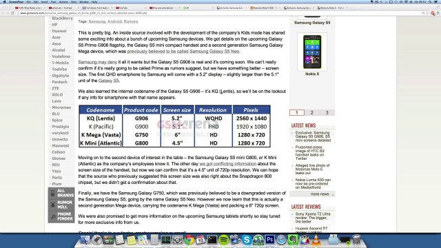 NEW Samsung Galaxy G906 QHD 2560x1440, Galaxy S5 Mini, Galaxy Mega 2014 LEAKED