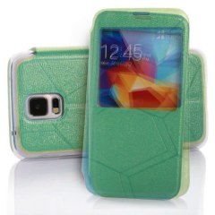 Hytparts.com-PU Leather and Plastic Window View Flip Case for Samsung Galaxy S5 i9600