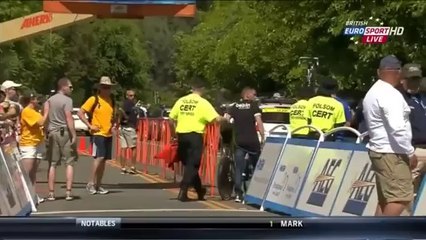 Laurens Ten Dam smashing his helmet away after a crash at Amgen Tour of California 2014 HD - Stage 2