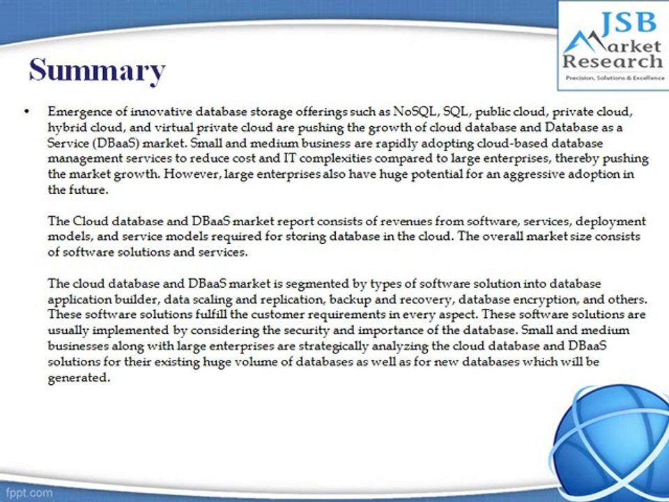 JSB Market Research : Cloud Database and DBaaS Market  - Global Advancements, Market Forecasts and Analysis (2014-2019)
