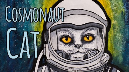 Cosmonaut Cat Watercolor Painting