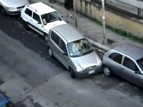 Une femme essaie de garer sa voiture