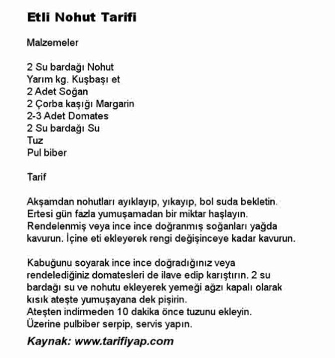 Etli Nohut Tarifi