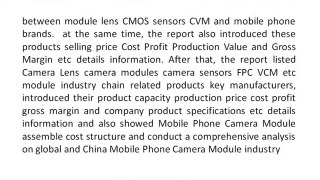 Mobile Phone Camera Module Market 2014 across China & World- Key Manufacturers Analysis