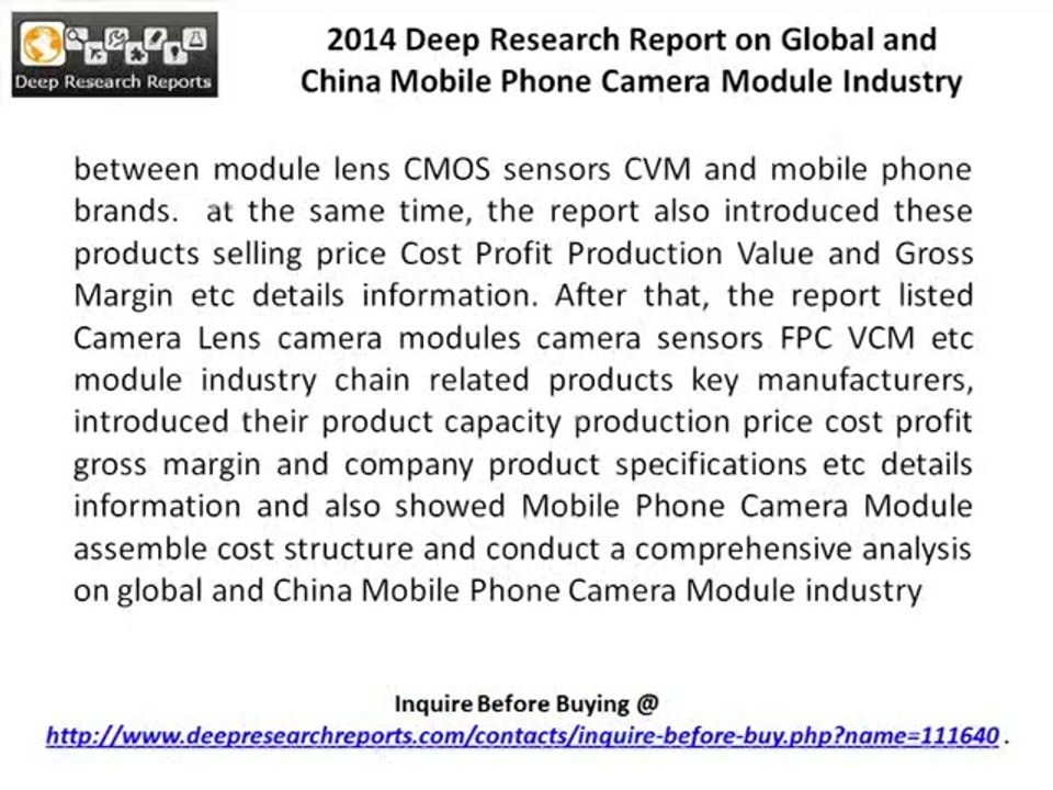 Mobile Phone Camera Module Market 2014 across China & World- Key Manufacturers Analysis