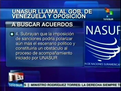 Unasur llama al diálogo en Venezuela para buscar acuerdos