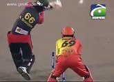 Shahid Afridi bowling to Ahmad Shehzad
