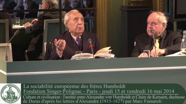 Culture et civilisation : l'amitié entre Alexandre von Humboldt et Claire de Kersaint, duchesse de Duras d'après les lettres d'Alexandre (1815-1827) par Marc Fumaroli