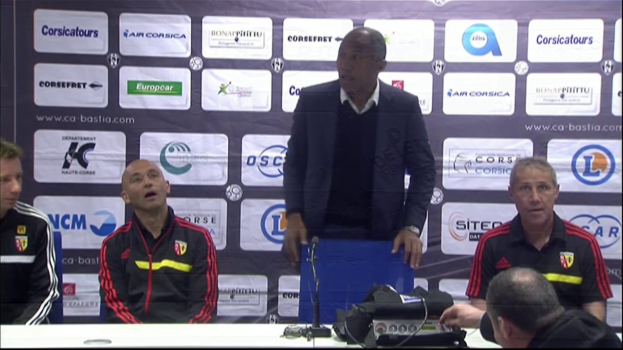 Conférence de presse CA Bastia - RC Lens (0-2) : Stéphane ROSSI (CAB) - Antoine  KOMBOUARE (RCL) - 2013/2014