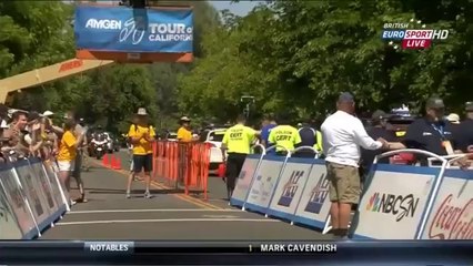 Laurens Ten Dam smashing his helmet away after a crash at Amgen Tour of California 2014 HD - Stage 2
