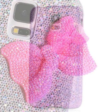 Hytparts.com-Girly Hard Plastic Glittery Paillette Bowknot Case for Samsung Galaxy S5 i9600