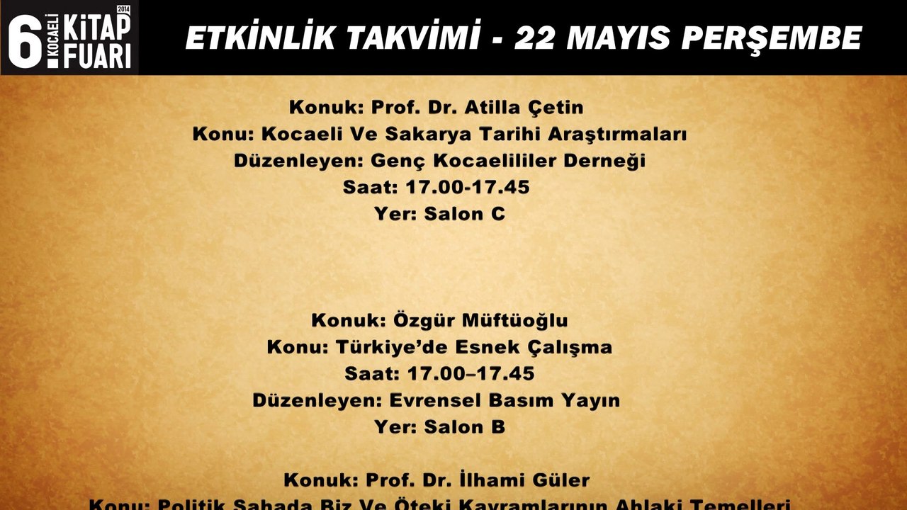 KOCAELİ KİTAP FUARI 22 MAYIS ETKINLİK TAKVİMİ