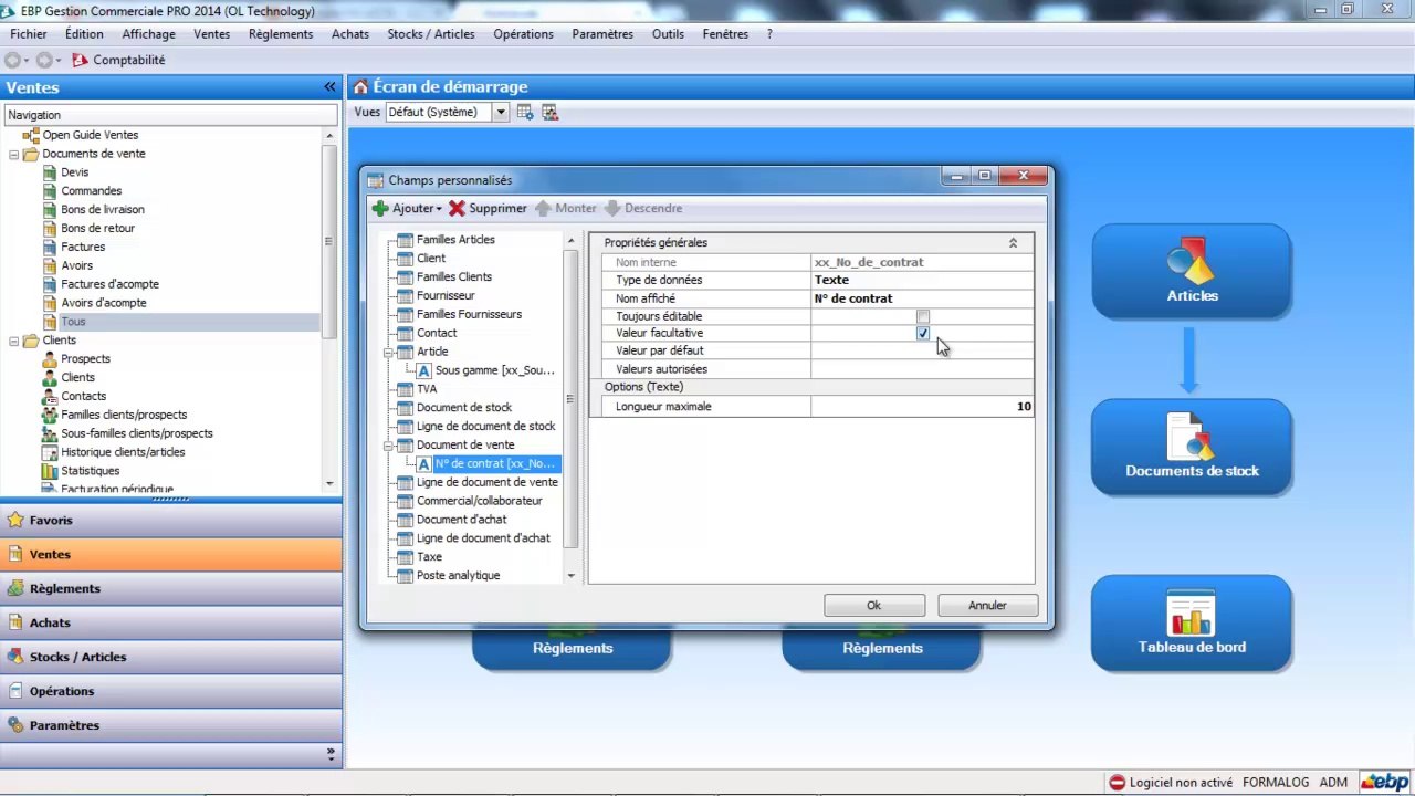 EBP Gestion Commerciale Open Line : les champs personnalisables