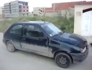 Un pitbull tire une voiture avec une corde!!