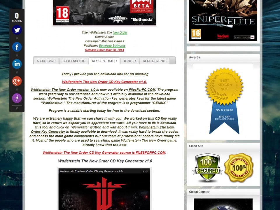 Télécharger Wolfenstein The New Order PC générateur de clé