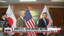 Defense ministers of Korea-U.S.-Japan to meet in Singapore