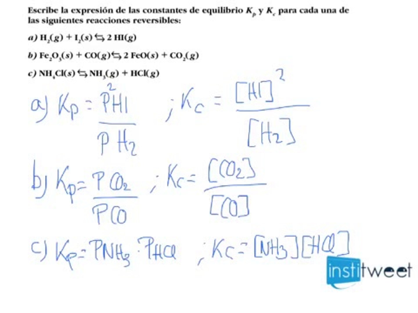 Cálculo de la constante de equilibrio de una reacción reversible - Vídeo  Dailymotion