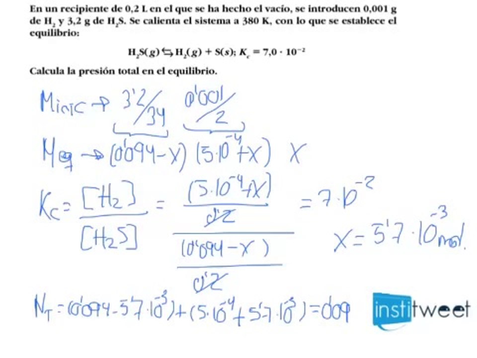 Química: Cálculo de presión total en el equilibrio