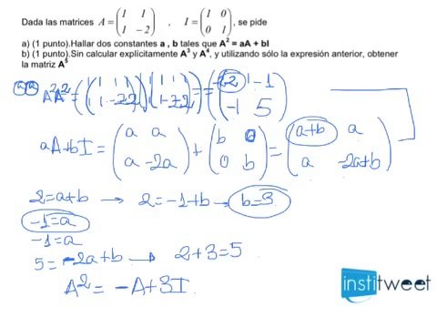 Selectividad Madrid 2010 Matemáticas Operaciones con matrices