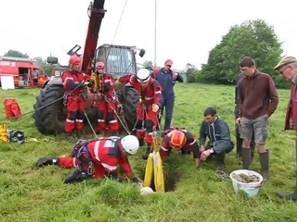 Boisjean : sauvetage d'un veau tombé dans un trou (2/2)