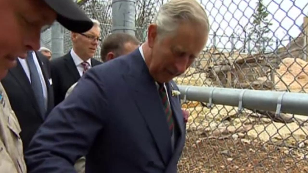 Prince Charles feeds a polar bear in Canada