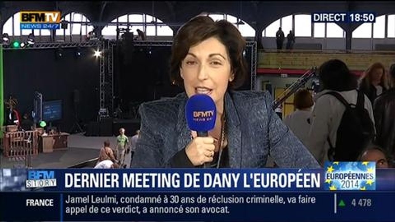 BFM Story: Européennes 2014: Meeting de fin de campagne d'EELV et hommages à Daniel Cohn-Bendit - 22/05