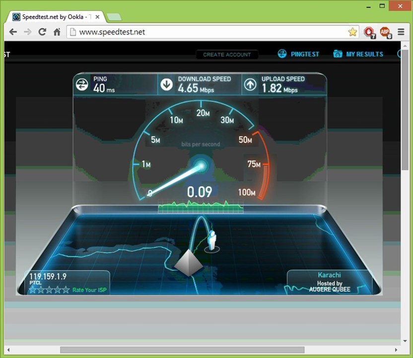 PTCL wingle speed test