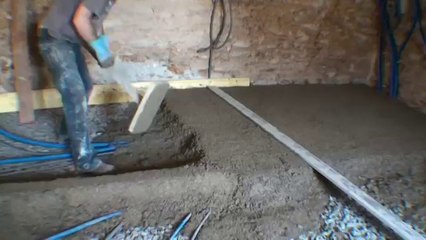 Dalle béton de chanvre - remplissage entre les bandes - tassement