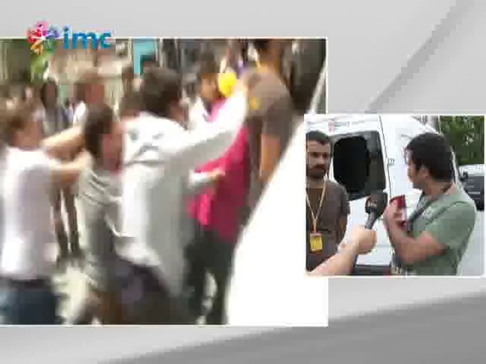 Polis amiri İMC TV canlı yayın aracına sığınmak...