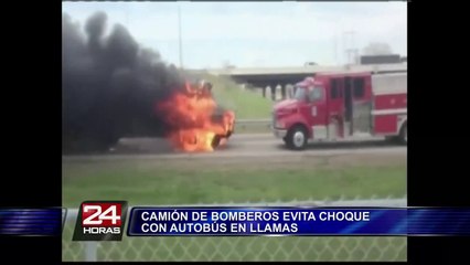 VIDEO: camión de bomberos evitó choque con bus escolar en llamas
