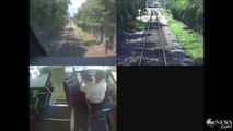 Women Narrowly Escapes Car Stalled on Train Tracks