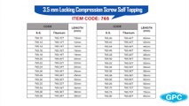 Locking Compression Screws 3.5mm dia, Self Tapping, Stainless Steel