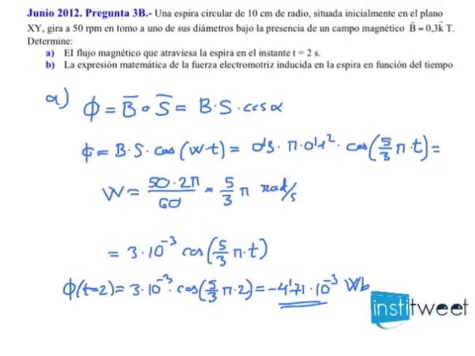 Selectividad Madrid Inducción electromagnética Flujo magnético en espira
