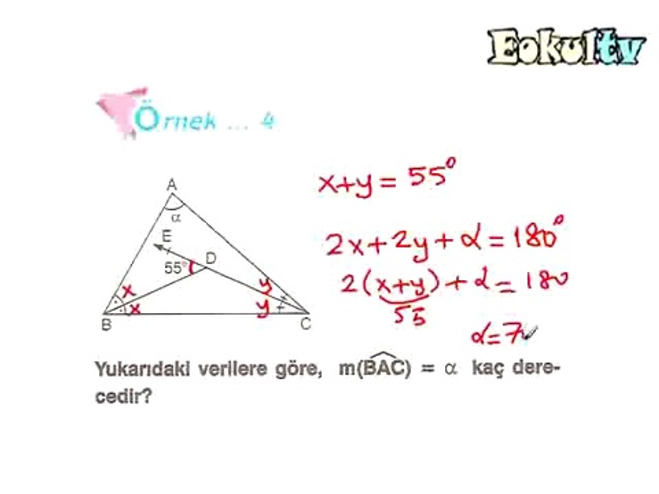 Üçgende Açılar konu anlatımı videosu ekol hoca geometri