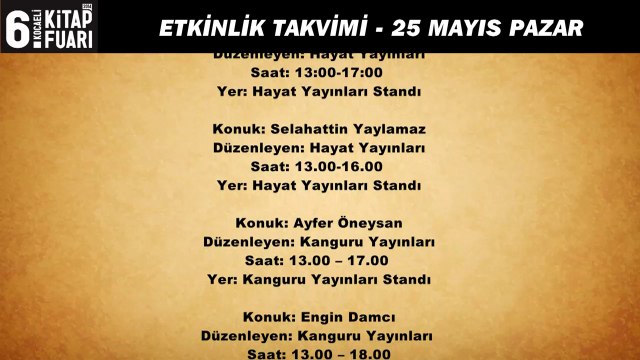 6.Kocaeli Kitap Fuarı - 25 Mayıs Etkinlikleri